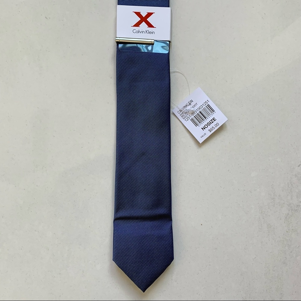 Calvin Klein Blue Micro Pin Dot Neck Tie with Clip, NWT